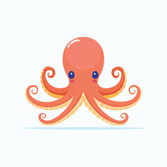 Cartoon Octopus with Curled Tentacles and Blue Eyes.