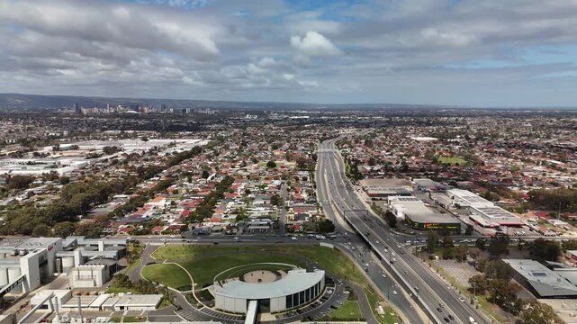 Croydon Park, Adelaide Region, South Australia &ndash; 4K Aerial Drone Footage Featuring Residential Houses, Estates, Parks, Industrial Factories along South Road Highway Near Regency Park