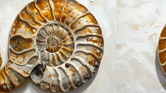 Ancient Ammonite Fossil Displayed in Multiple Views on Textured Background