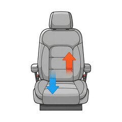 Illustration of a gray car seat with directional arrows representing airflow. Design highlights contours and armrests