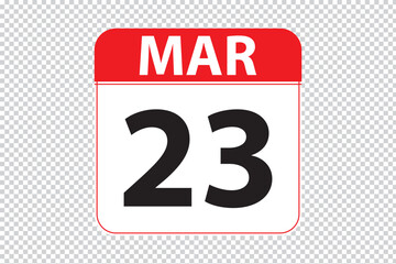 March 23 dates calendar icon.  simple and modern calendar icon on white background.