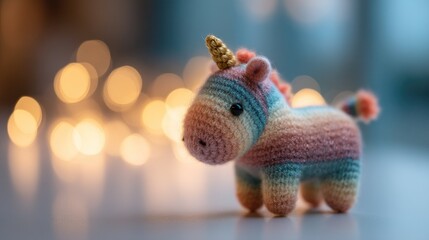 Cute Crochet Unicorn Toy with Colorful Stripes and Glitter Horn