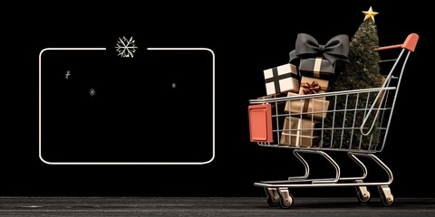 Christmas tree in the Shopping cart, Black Friday Promotion Poster Illustration