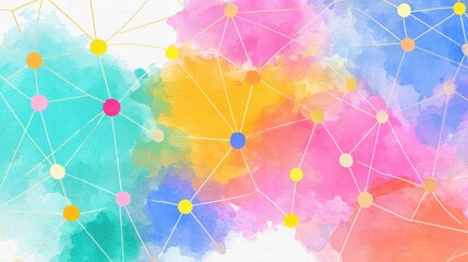 Network flat design top view theme information technology water color vivid.