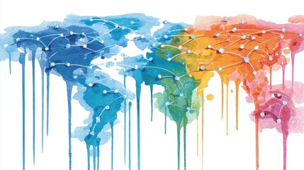 Network flat design top view theme information technology water color vivid.