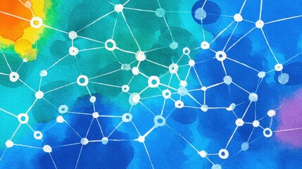 Network flat design top view theme information technology water color vivid.