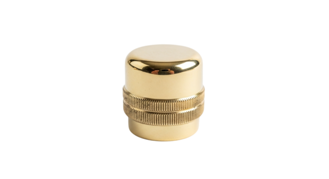 Closeup of a shiny brass lamp finial, isolated on transparent background