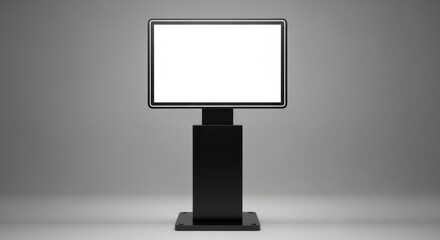 Modern digital display kiosk with a blank white screen for custom content on a subtle gray backdrop