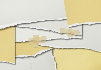 Abstract torn paper collage with subtle yellow and white textures for creative backgrounds