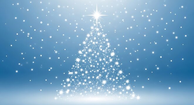 Sparkling christmas tree made of stars on a blue gradient background perfect for holiday greetings and festive designs creating a magical winter wonderland scene