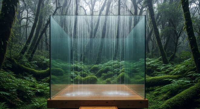 Experience the serene beauty of a rainy forest sanctuary, a calming retreat that blends modern architecture with the tranquil essence of nature