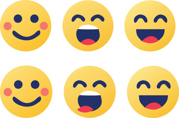 A collection of cheerful yellow emoticons displaying various happy expressions