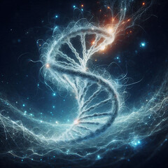 Scientific Illustration of a Supercoiled DNA Double Helix in a Colorful Abstract Art Style