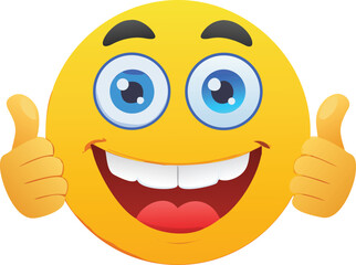 A cheerful yellow smiley face giving two thumbs up in approval