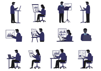 Diverse Professionals Presenting Data and Insights in Various Settings