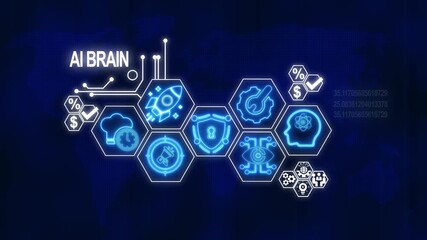 Futuristic ai brain concept with icons representing technology and innovation - Powered by Adobe