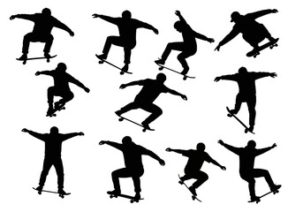 Silhouette Skateboarders Action-Packed Collection of Skateboarding Poses