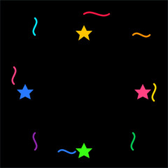 Four Colorful Stars with Squiggly Lines Abstract Festive Decorative Vibrant Celebration Artistic Digital Design Black Background