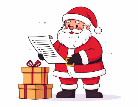 Santa Claus Checking His Naughty or Nice List with Gifts.