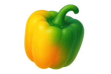 Bell pepper showing color transition from green to yellow, illustrating ripening process on transparent background