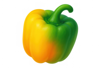 Bell pepper showing color transition from green to yellow, illustrating ripening process on transparent background