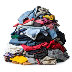 Pile of colorful clothes and textiles stacked in heap