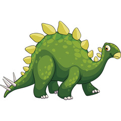 Green Stegosaurus Dinosaur Cartoon Illustration With Spikes And Plates On Transparent Background