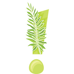 Green Exclamation Mark Symbol Decorated With Light Green Leaves And Branches On A Transparent Background
