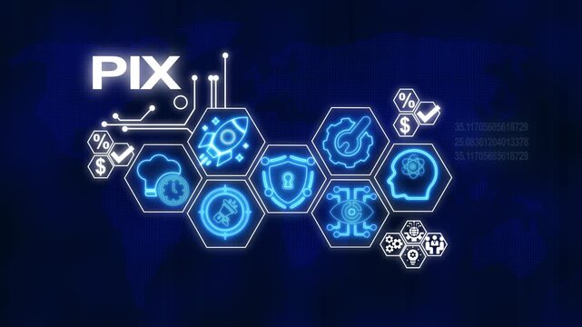 Futuristic neon pix technology icons representing innovation and financial concepts