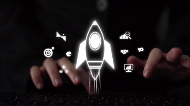 Startup launch and business growth concept, rocket symbolism, entrepreneurship, startup innovation, and early-stage success strategies for new business development and expansion. Muxer
