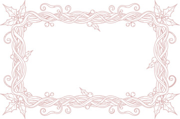 Elegant Pink Holly Berry Decorative Border Frame Illustration