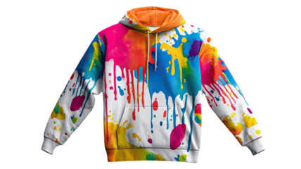 Rainbow hoodie apparel clothing fashion showing colorful casual sweatshirt with vibrant pattern and modern street wear style detail isolated on white background