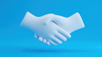 Handshake Icon: A stylized handshake icon, symbolizing unity and agreement, rendered in a minimalist style. Set against a serene blue background, it evokes feelings of trust and cooperation.