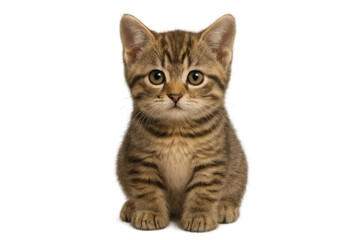 Fototapeta premium Tabby kitten sitting centered, looking directly at camera, capturing sweet innocence with transparent background