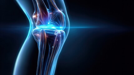 Knee Joint Anatomy: A detailed, illuminated view of the human knee joint showcases its intricate structures and potential problem areas.