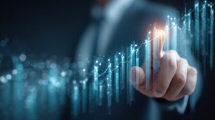 The Guiding Hand: A focused individual in a professional setting, carefully monitors and analyzes intricate financial data, tracking progress.