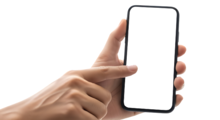 Person s hand holding a black screen smartphone against a dark background