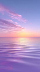 Fototapeta premium Serene Ocean Sunset With Glowing Pink and Purple Hues Reflecting on Calm Water During Twilight Overcast Sky With Wispy Clouds