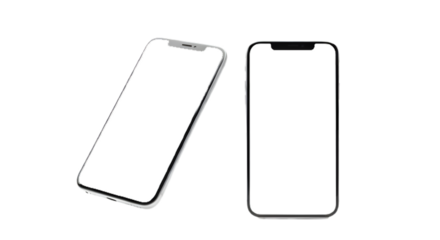Two sleek modern smartphones displayed against a stark black background