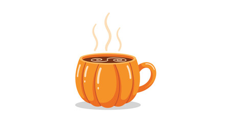 A cozy pumpkin-shaped mug filled with a steaming hot beverage, perfect for autumn celebrations or a warm fall drink.