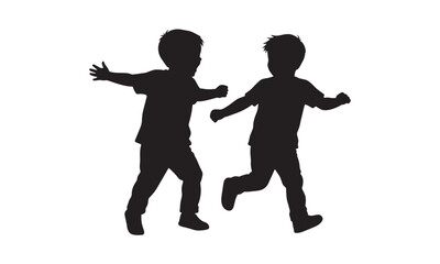 Two Kids Running and Playing Silhouette Illustration