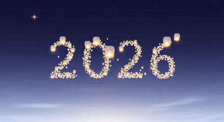 Happy new year 2026 greeting card design concept with star and snow for the winter season celebration holiday illustration vector