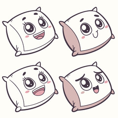 Four cute cartoon pillows with different expressions