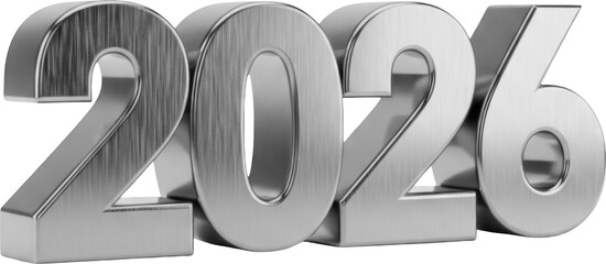 Silver 3D Number 2026 New Year Decoration Isolated Object