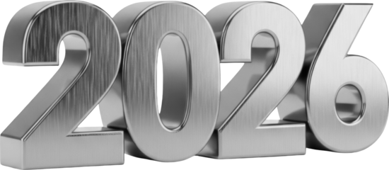Silver 3D Number 2026 New Year Decoration Isolated Object