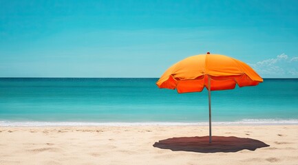 Orange beach umbrella on sandy shore (19)