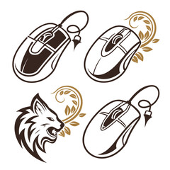 Four vector icons computer mouse and wolf head animal