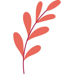 A Single Delicate Coral Branch With Rounded Leaves In A Simple Flat Design Against A Transparent Background Ideal For Graphic Design And Decorative Elements