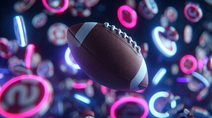Futuristic Football with Tokens and Chips in Zero Gravity Neon Light
