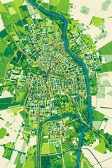 Fototapeta premium Flat Vector City Map with Green Zones and Eco-Friendly Routes